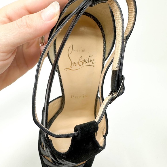 Christian Louboutin Carlota Platform Heels Pumps Suede Black EU 37 US 7 - Picture 8 of 12